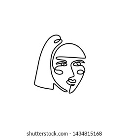 The Woman's Face Minimal Line Style. Continuous One Line drawing Abstract Vector Portrait of a female Isolated on a White Background. Logo template, Beauty Concept, t-Shirt Print, postcard, poster