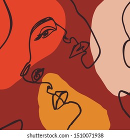 Woman's Face Minimal Line Style. Abstract Contemporary collage of geometric shapes in a trendy style. Vector Portrait of a female. Logo template, Beauty Concept, t-Shirt Print, postcard, poster