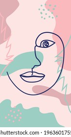 Woman's Face Minimal Line Style. Abstract Contemporary collage of geometric shapes in a modern trendy style. Template Beauty Concept