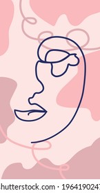 Woman's Face Minimal Line Style. Abstract Contemporary collage of geometric shapes in a modern trendy style. Template Beauty Concept
