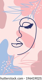 Woman's Face Minimal Line Style. Abstract Contemporary collage of geometric shapes in a modern trendy style. Template Beauty Concept