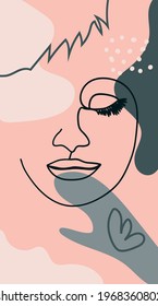 Woman's Face Minimal Line Style. Abstract Contemporary collage of geometric shapes in a modern trendy style. Template Beauty Concept