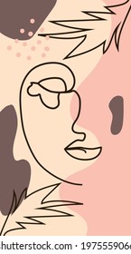 Woman's Face Minimal Line Style. Abstract Contemporary collage of geometric shapes in a modern trendy style. Template Beauty Concept