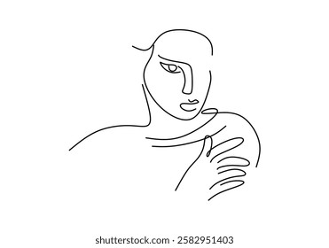 woman's face in a minimalistic line art style, capturing elegance and expression through simple yet fluid strokes. 