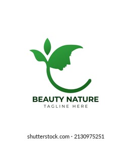 Woman's face on letter C leaf, Logo Concept for Beauty Salon and Spa.