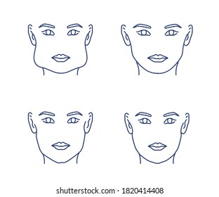 Woman's face on a white background. Cheekbone correction. Vector illustration.