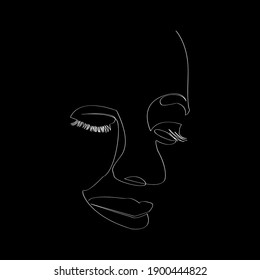 Woman's face in one line art style. Continuous line art in an elegant style for tattoos, posters, textiles, prints, cards or other purposes. Vector illustration of a beautiful woman's face