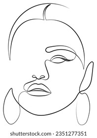 Woman's Face in One Line Art Drawing