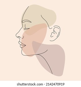 A woman's face. One line drawing the face and hair. Abstract female portrait. The modern art of minimalism.