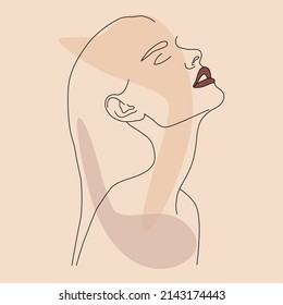 Das Gesicht einer Frau. Eine Linie, die Gesicht und Haar zeichnet. Abstraktes weibliches Porträt. Die moderne Kunst des Minimalismus.