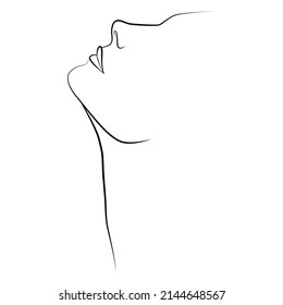 A woman's face. One line drawing the face and hair. Abstract female portrait. The modern art of minimalism.