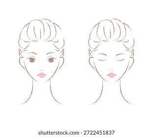 Woman's Face with Open and Closed Eyes Line Art