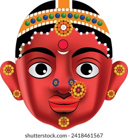 woman's face painted mashed paper (papier mache) mask on a white background isolated with work path. for textile fabric patterns.