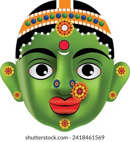 woman's face painted mashed paper (papier mache) mask on a white background isolated with work path. for textile fabric patterns.