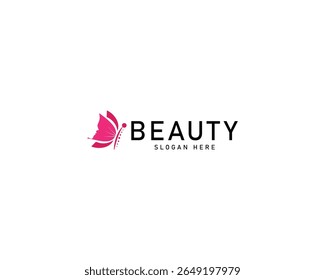 Rosto de mulher com asas de borboleta rosa. Conceito de design abstrato para salão de beleza, spa, massagem, loja de cosméticos. Modelo do logotipo feminino do vetor.