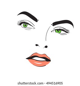 Woman's face. Portrait. Outlines. Vector. Illustration.