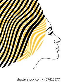 Woman's face in profile. Linear hand drawn illustration.