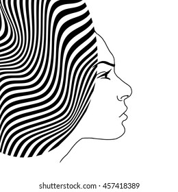 Woman's face in profile. Linear hand drawn illustration.