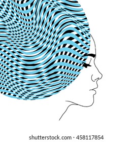 Woman's face in profile. Linear hand drawn illustration.