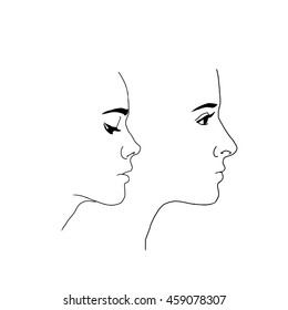 Woman's face in profile. Linear hand drawn illustration.