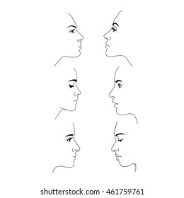Woman's face in profile. Linear hand drawn illustration.
