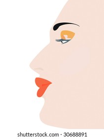 Woman's face profile on a white background.