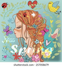 ? woman's face in profile with spring set.