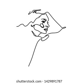 A woman's face in profile in the trendy style of outline. Abstract minimalistic linear sketch. Vector illustration for logo design of Beauty salons Make-up artists Lashmakers Beauticians Hairdressers.