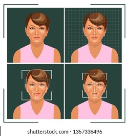 Woman's face recognition. Biometric security system.
