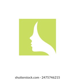 Woman's face in rectangle, Square and cube shape. Profile of the beautiful girl, set of vector logo design template. Abstract design concept for beauty salon, massage, cosmetic and spa.