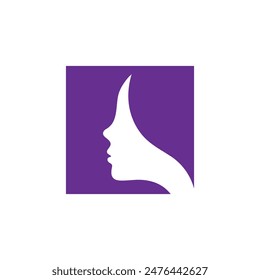 Woman's face in rectangle, Square and cube shape. Profile of the beautiful girl, set of vector logo design template. Abstract design concept for beauty salon, massage, cosmetic and spa.