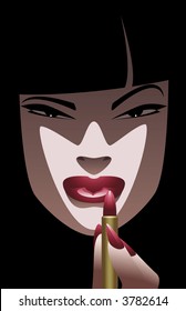 Woman's face with separate hand holding lipstick