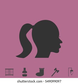 Woman's face shape icon flat. Simple vector grey pictogram and bonus symbol