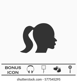 Woman's face shape icon flat. Black pictogram on white background. Vector illustration symbol and bonus button
