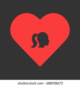 Woman's face shape icon flat. Simple pictogram on heart background. Vector illustration symbol