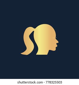 Woman's face shape icon flat. Simple gold pictogram on dark background. Vector illustration symbol