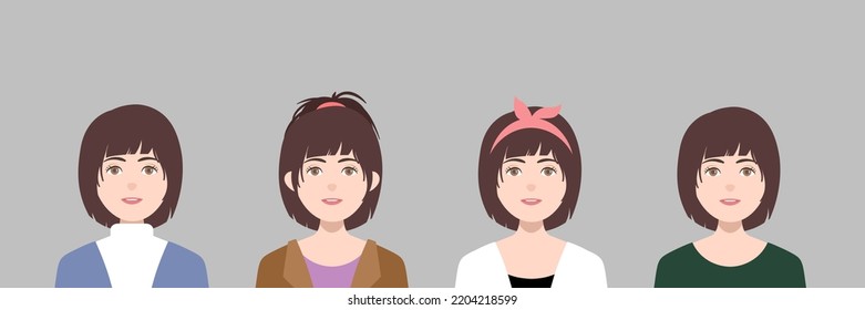 woman's face, short hair collection, vector, illustration design.