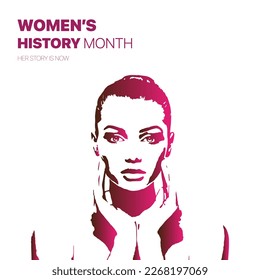 A woman's face is shown with the words women's history month on it