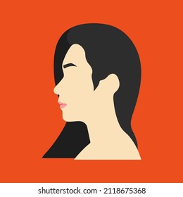 Woman's face from the side on an orange background.