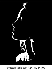 Woman's face silhouette in backlight. Vector. Illustration