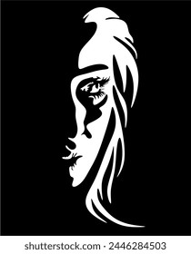 Woman's face silhouette in backlight. Vector. Illustration