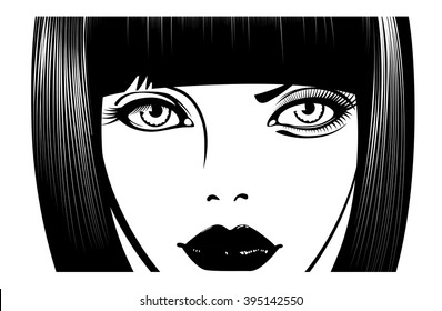 Woman's face. Simple lines. Sketch.