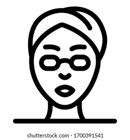 Womans face and spa glasses icon. Outline womans face and spa glasses vector icon for web design isolated on white background