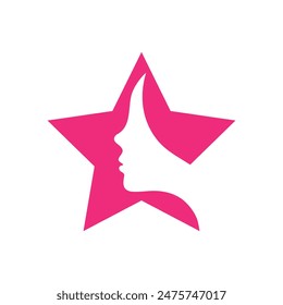 Woman's face in star shape. Profile of the beautiful girl, set of vector logo design template. Abstract design concept for beauty salon, massage, cosmetic and spa.