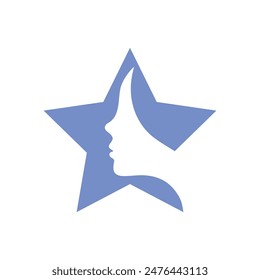 Woman's face in star shape. Profile of the beautiful girl, set of vector logo design template. Abstract design concept for beauty salon, massage, cosmetic and spa.