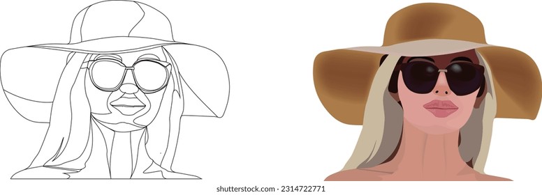 Woman's face with sunglasses and summer hat-