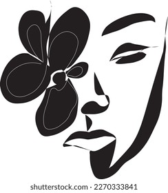 La cara de la mujer se convirtió en una flor monocromática