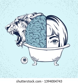 Woman's face. Vector illustration. Eye for an Eye