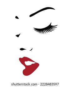 Womans face whit red lips on illutrator