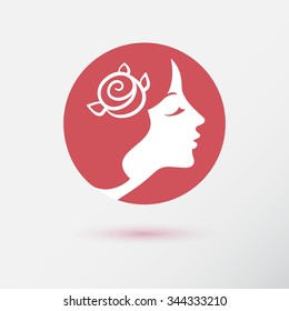 Woman's fashion icon or logo for beauty salon and cosmetology. Style for hairdresser. Flat design. Contour lines. 
Vector illustration